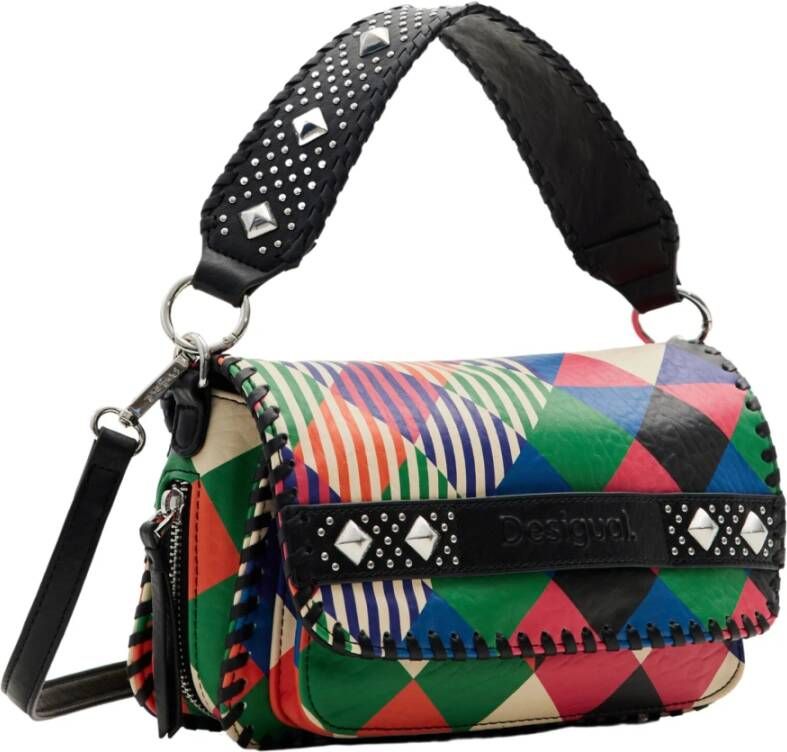 Desigual Zwarte polyethyleen handtas met afneembaar handvat en verstelbare schouderband Multicolor Dames