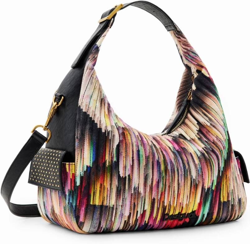 Desigual Zwarte Schoudertas met Verstelbare Band en Afneembare Crossbody Ritssluiting Multicolor Dames
