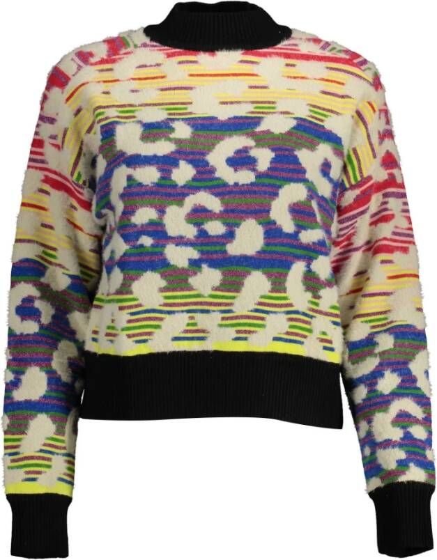Desigual Blauwe Polyester Trui Lange Mouwen Ronde Hals Contrasterende Details Blauw Dames