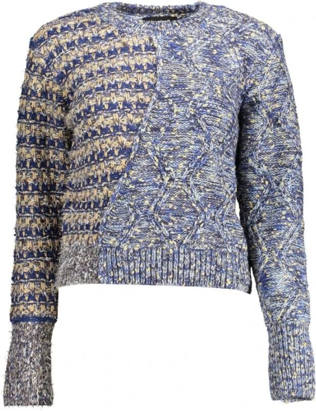 Desigual Blauwe Polyester Trui met Contrasterende Details Blauw Dames