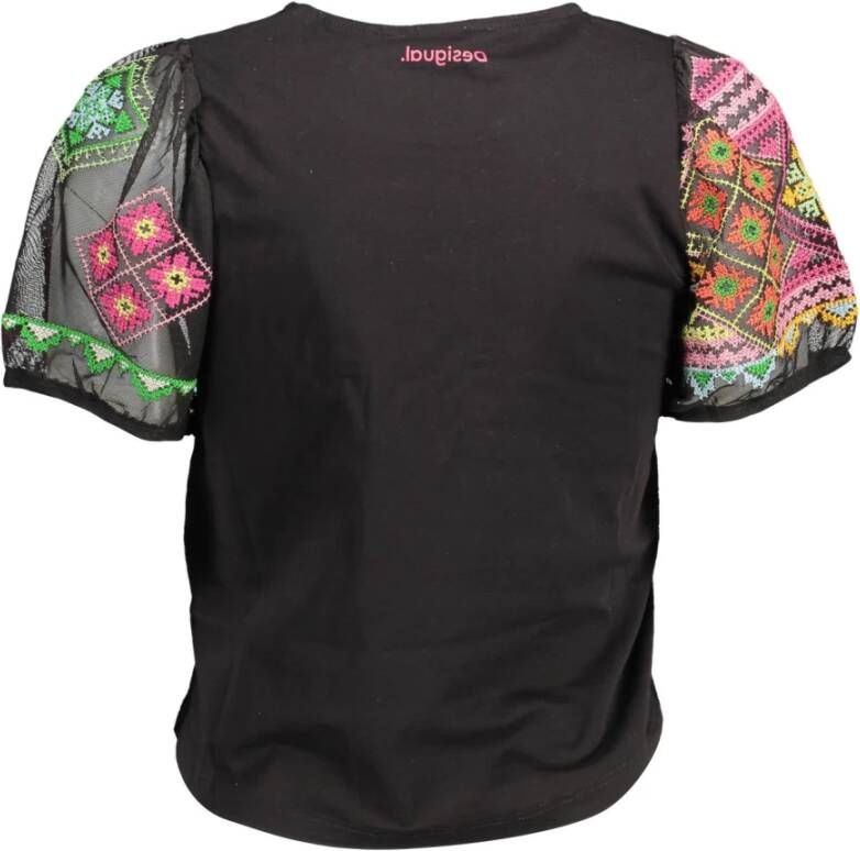Desigual semi-transparante top met borduursels zwart