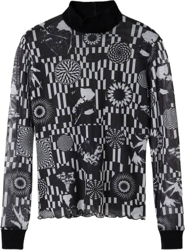 Desigual Zwart Bedrukte Coltrui Gebreide Kleding voor Vrouwen Black Dames