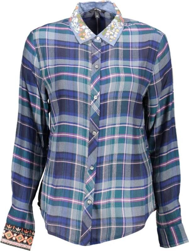 Desigual Blauwe Overhemd met Lange Mouwen en Italiaanse Kraag Blue Dames