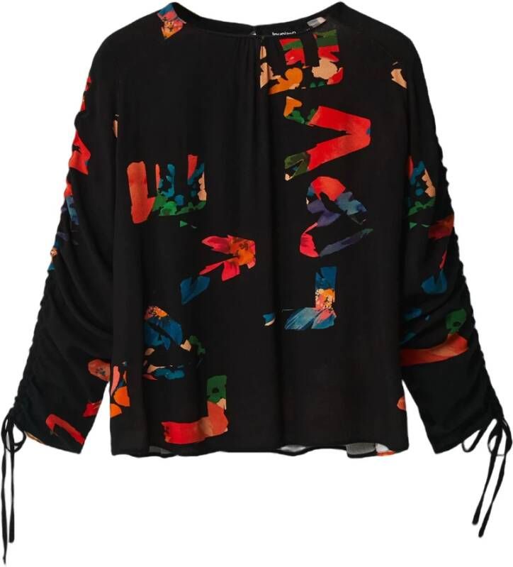 Desigual Elegant Zwart Shirt met Gerimpelde Mouwen Multicolor Dames - Foto 5