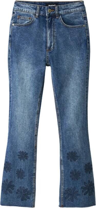 Desigual Blauwe Katoenen Jeans met Borduursel en Contrasterende Details Blauw Dames
