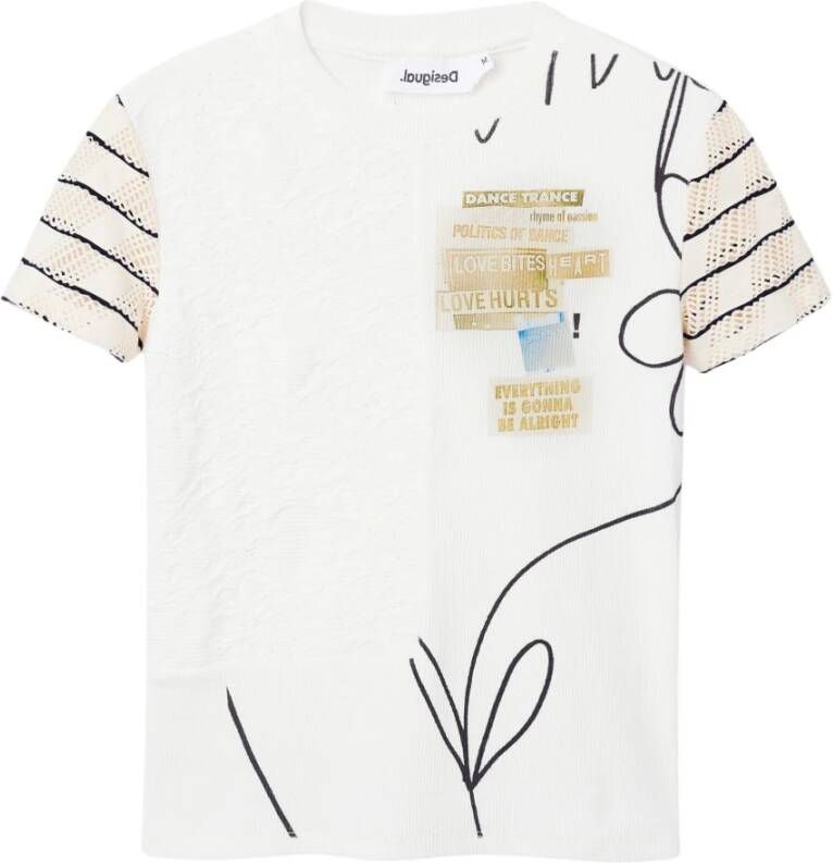Desigual Dames t-shirt van getextureerd gaas Wit Dames