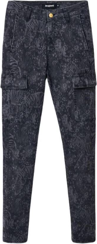 Desigual Zwarte Bedrukte Dames Jeans met Rits en Knoopsluiting Black Dames