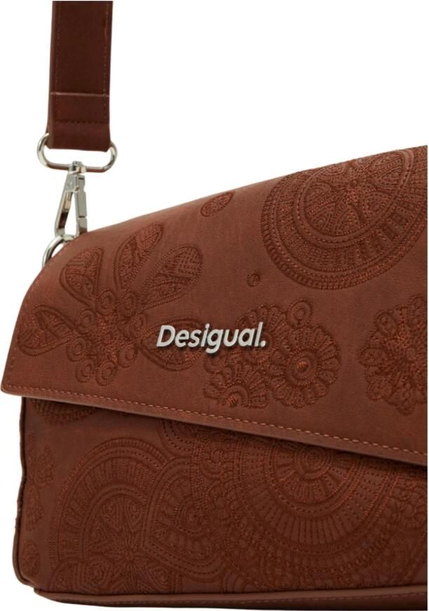 Desigual Middelgrote schoudertas met bloemenborduursel en meerdere compartimenten Brown Dames - Foto 4