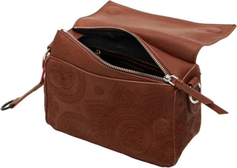Desigual Middelgrote schoudertas met bloemenborduursel en meerdere compartimenten Brown Dames - Foto 5