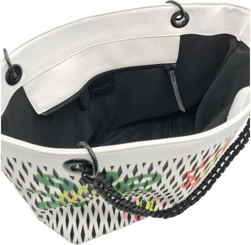 Desigual Witte Polyurethaan Handtas met Kettinghandvatten en Afneembare Schouderband Wit Dames