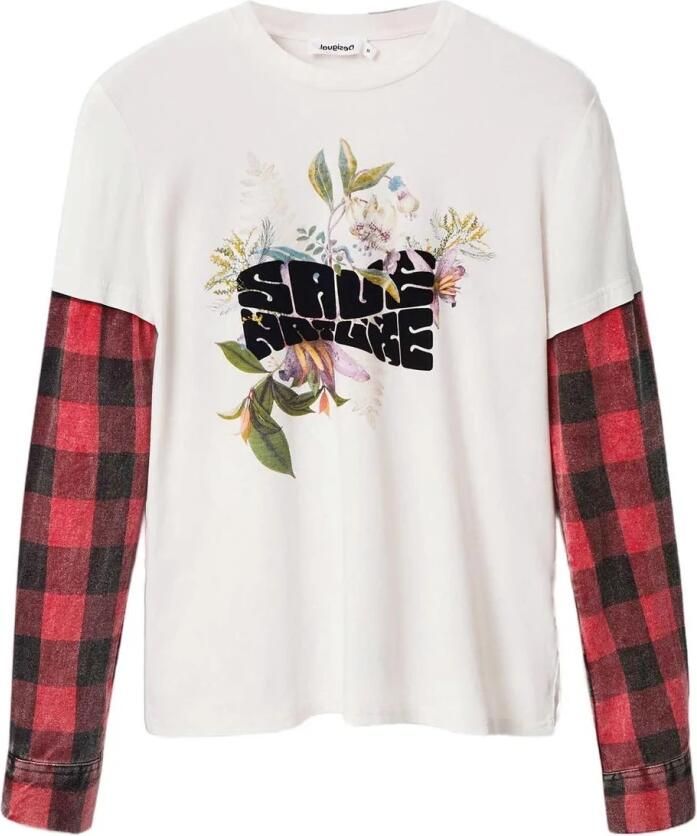 Desigual Witte Bedrukte Longsleeve T-shirt White Dames