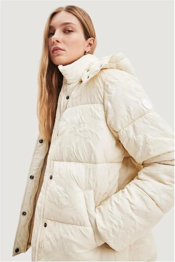 Desigual Beige Hoodie Jas met Rits en Knoopsluiting Beige Dames