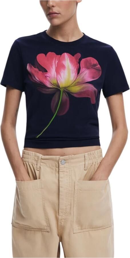 Desigual Blauw Bedrukt T-shirt Blue Dames - Foto 4