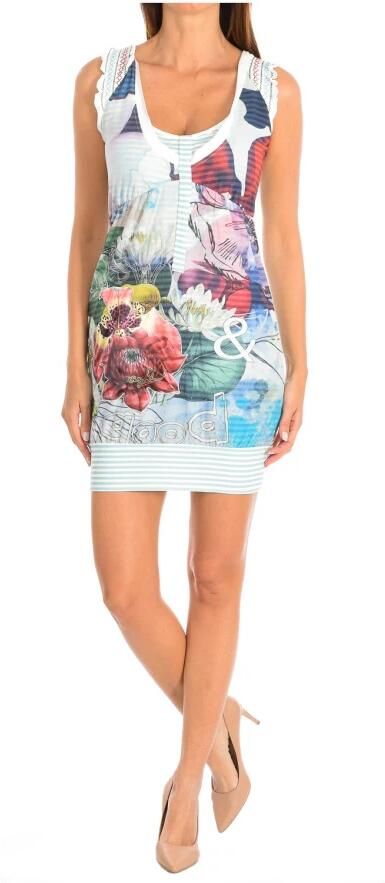 Desigual Blauw Gestreepte Mouwloze Jurk White Dames - Foto 3