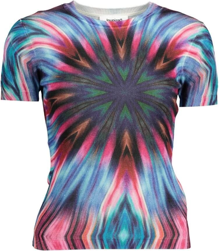 Desigual Blauwe Viscose Trui met Contrasterende Details Multicolor Dames