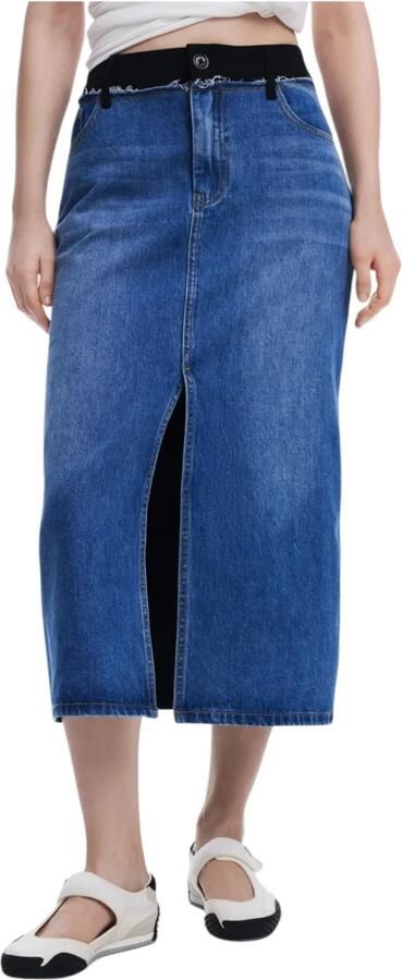 Desigual Rok Denim Midi Rok Voorkant Split Casual - Foto 3