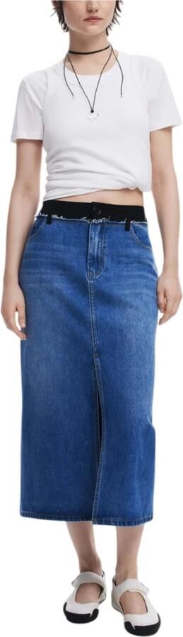 Desigual Rok Denim Midi Rok Voorkant Split Casual - Foto 2