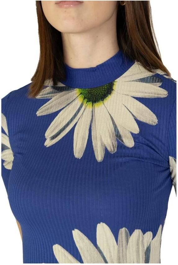 Desigual Jurk Daisy Print Mini Jurk Mock Neck Korte Mouwen