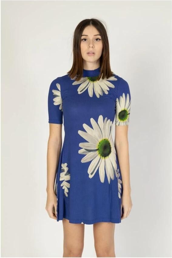 Desigual Jurk Daisy Print Mini Jurk Mock Neck Korte Mouwen - Foto 3