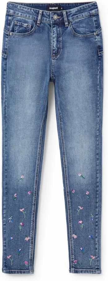 Desigual Bloemen Geborduurde Skinny Jeans Vrouwen Blauw Blue Dames - Foto 2