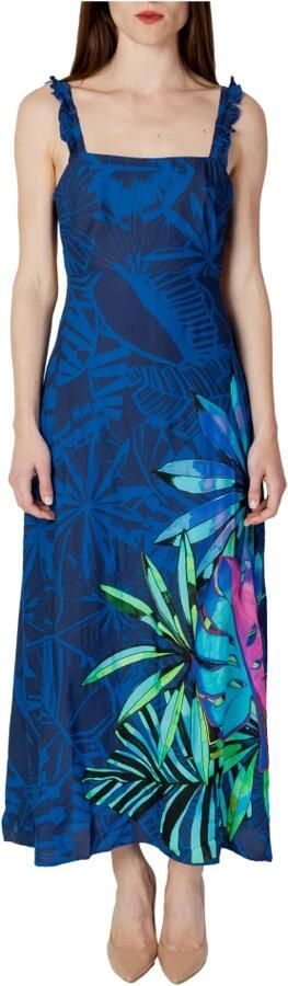 Desigual Blauwe Bloemen Jurk met Veters Blue Dames - Foto 4