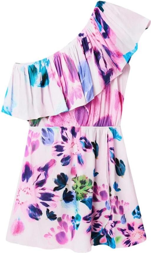 Desigual Korte Roze Jurk Een-Schouder Elastische Taille Pink Dames - Foto 2