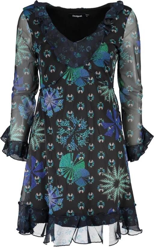 Desigual Korte jurk met geometrische print en gerimpelde details Blue Dames - Foto 2