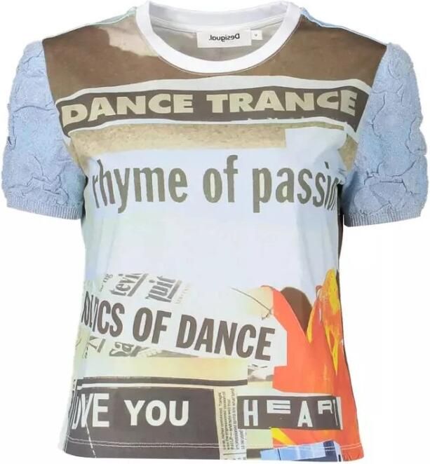 Desigual Stijlvol lichtblauw grafisch T-shirt met contrasterende accenten Multicolor Dames