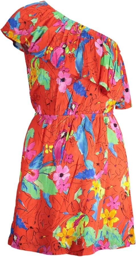 Desigual Korte Rode One-Shoulder Jurk met Elastische Taille Multicolor Dames