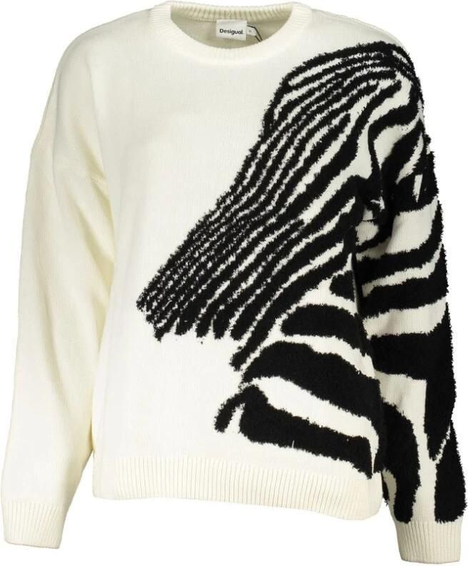 Desigual Moderne Oversized Jacquard Gebreide Trui White Dames