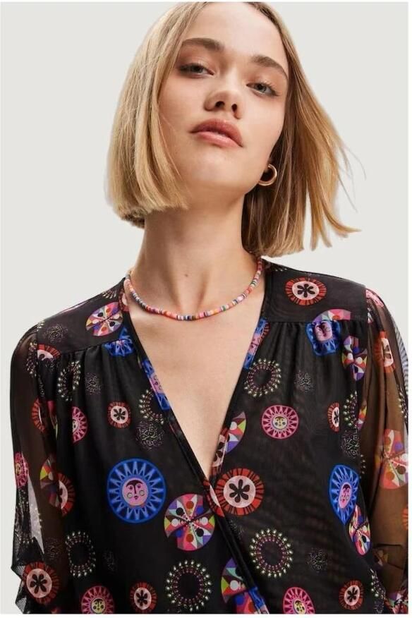 Desigual Jurk Mini-jurk met gebloemde mesh VNeck jurk met korte mouwen - Foto 2