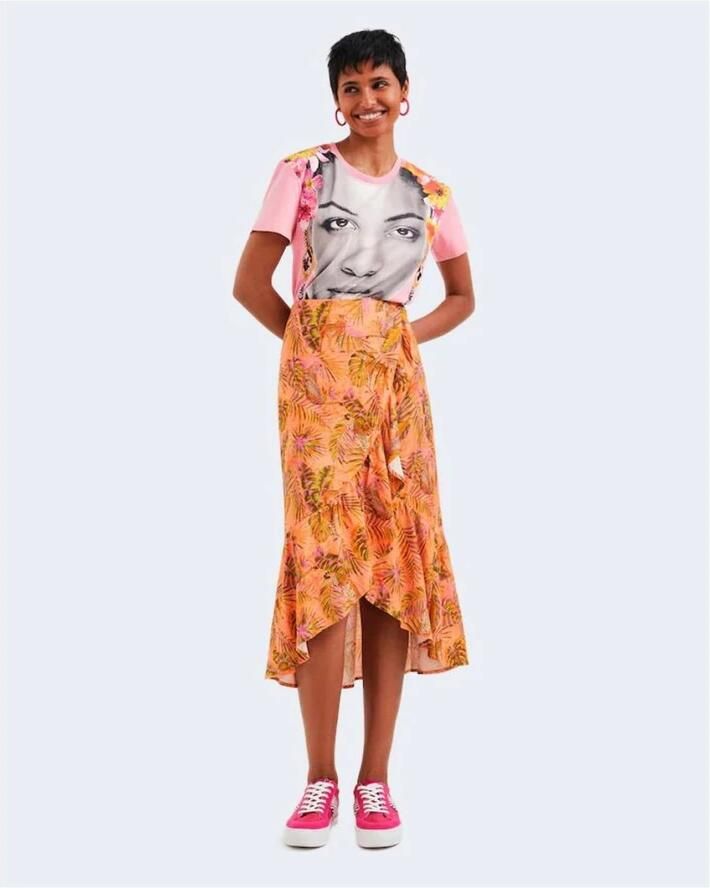 Desigual Elegante Oranje Longuette Rok voor Vrouwen Orange Dames - Foto 2
