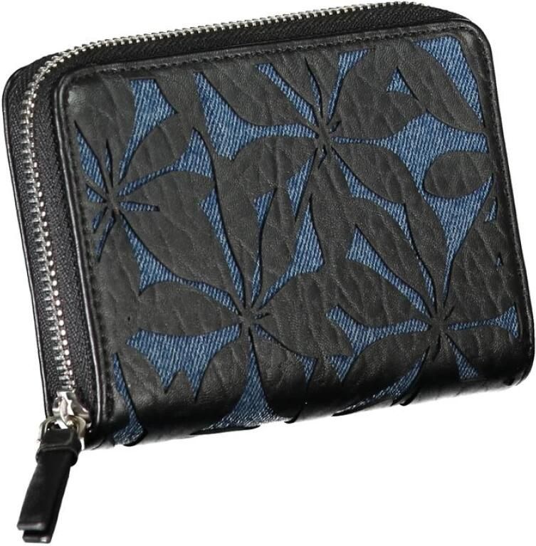 Desigual Klein Stoffen Portemonnee met Bloemenprint en Meerdere Compartimenten Black Dames