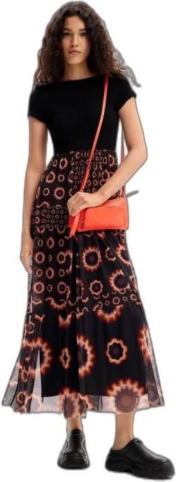 Desigual Elegante Zwarte Lange Jurk Mix Black Dames - Foto 2