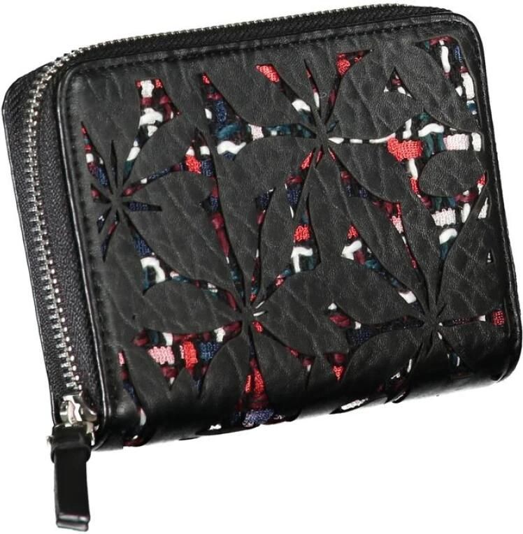 Desigual Elegante Zwarte Portemonnee met Rits en Contrasterende Accenten Multicolor Dames