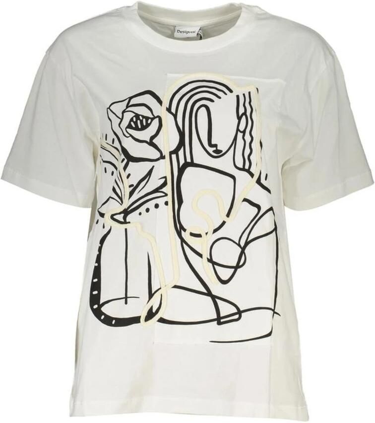 Desigual Katoenen T-shirt met print en borduurwerk White Dames