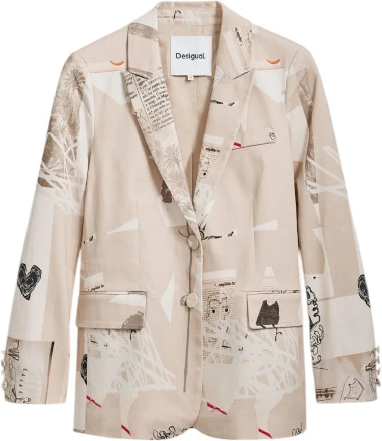 Desigual Gedrukte katoenen blazer met reverskraag Beige Dames - Foto 4
