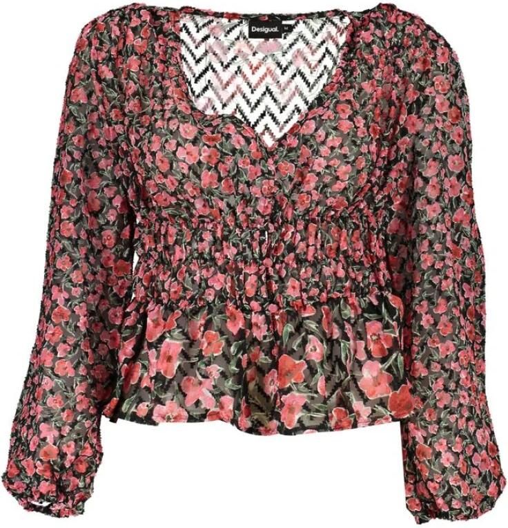 Desigual Gestippelde blouse met V-hals en elastische taille Multicolor Dames