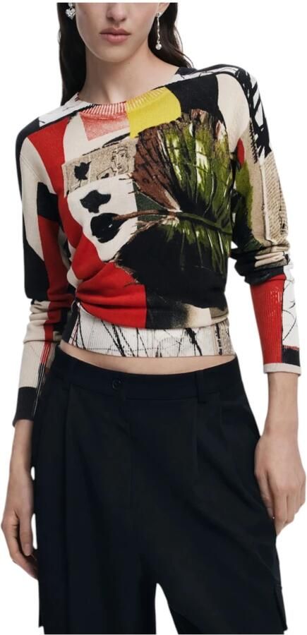 Desigual Groene Bedrukte Lange Mouw Gebreide Kleding Multicolor Dames