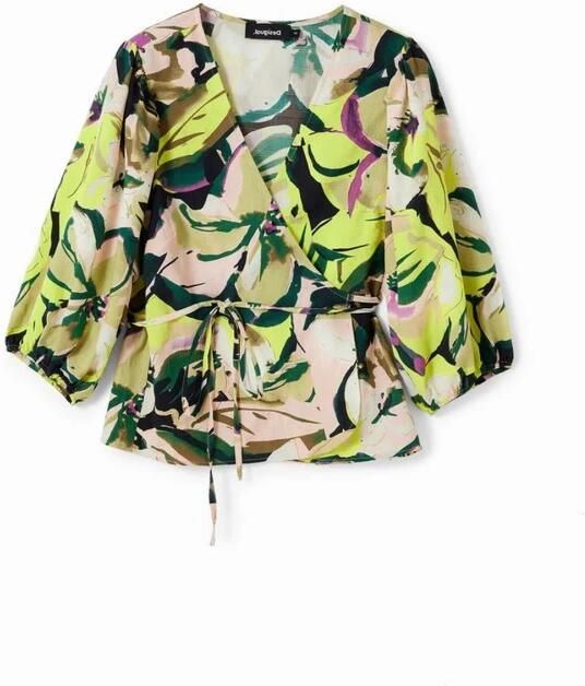 Desigual Groene Bloemen Wikkelblouse Abstracte Bloemen Multicolor Dames - Foto 6