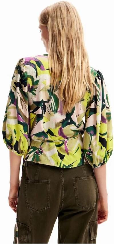 Desigual Groene Bloemen Wikkelblouse Abstracte Bloemen Multicolor Dames - Foto 5