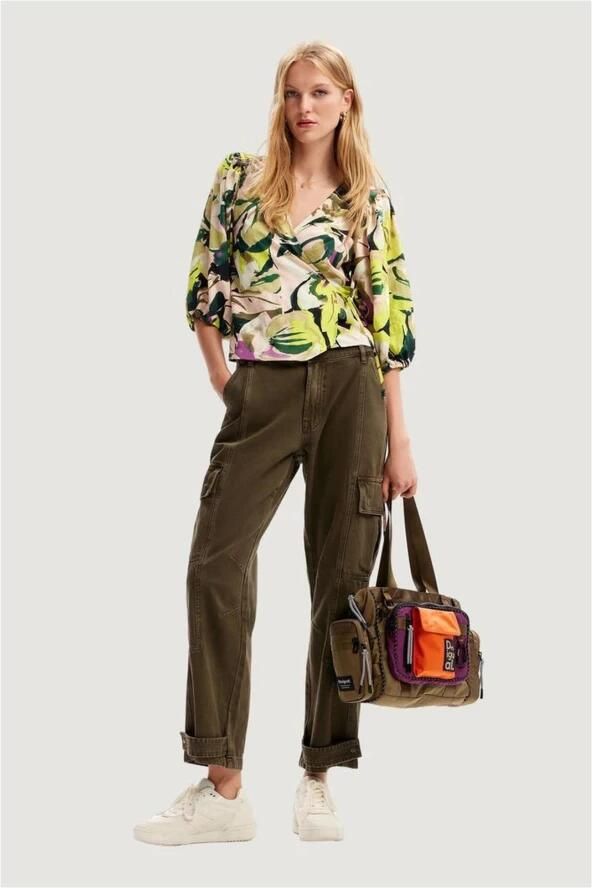 Desigual Groene Bloemen Wikkelblouse Abstracte Bloemen Multicolor Dames - Foto 3