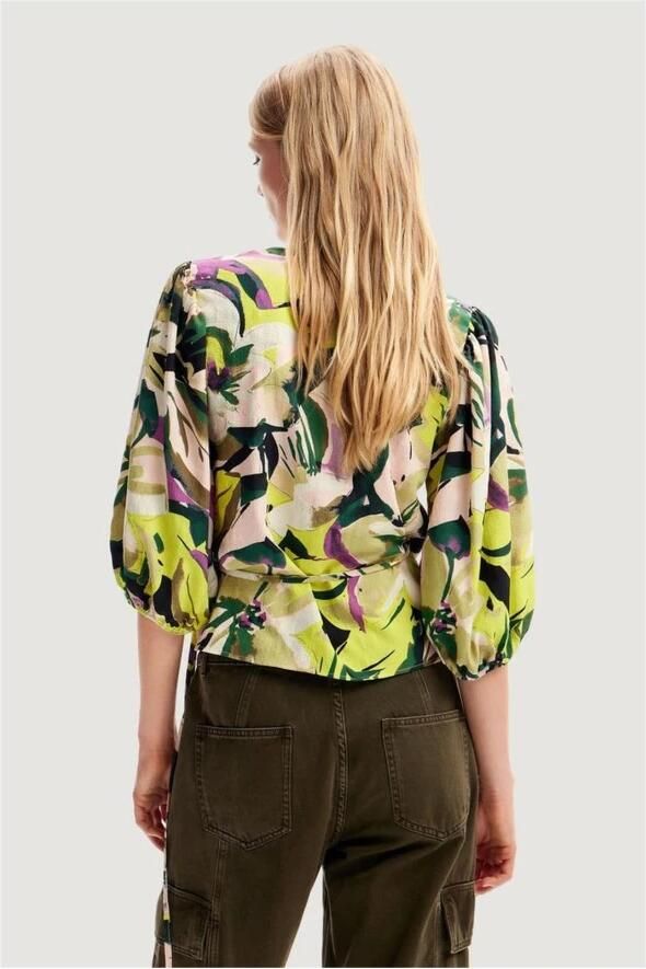 Desigual Groene Bloemen Wikkelblouse Abstracte Bloemen Multicolor Dames - Foto 4