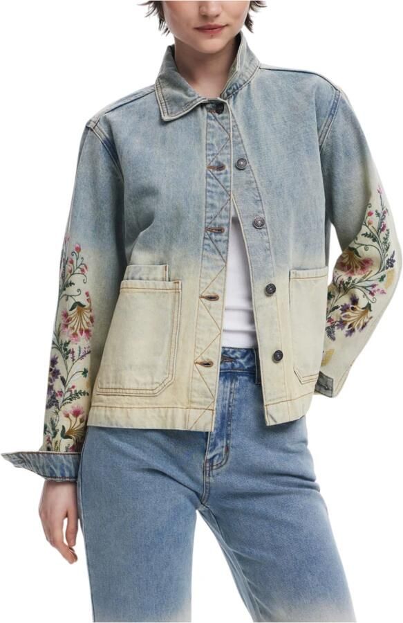 Desigual Trainingsjack Denim jasje bloemen borduurwerk lange mouwen - Foto 4