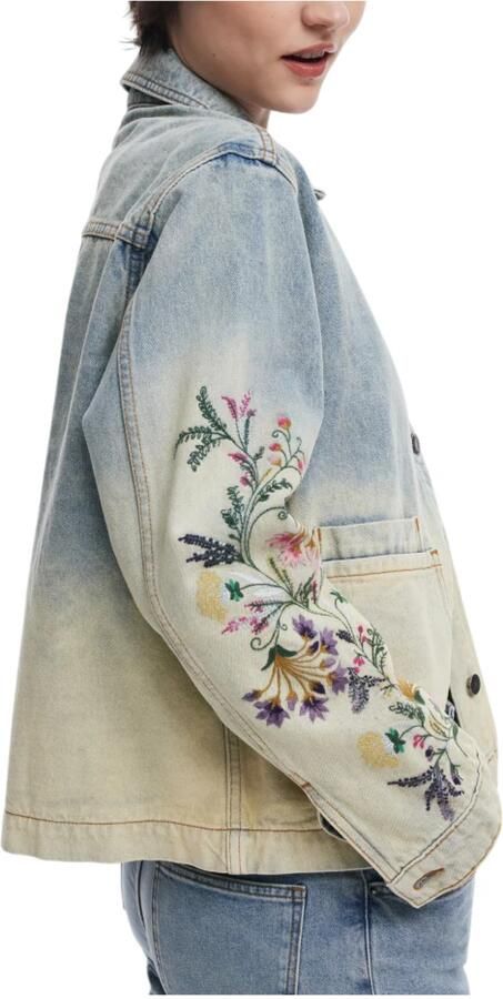 Desigual Trainingsjack Denim jasje bloemen borduurwerk lange mouwen - Foto 5