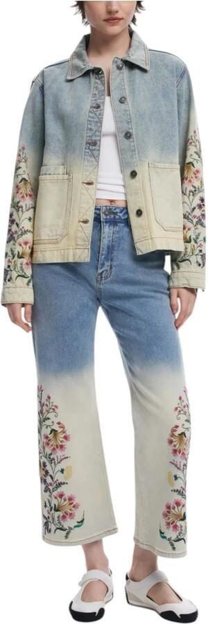 Desigual Trainingsjack Denim jasje bloemen borduurwerk lange mouwen - Foto 7