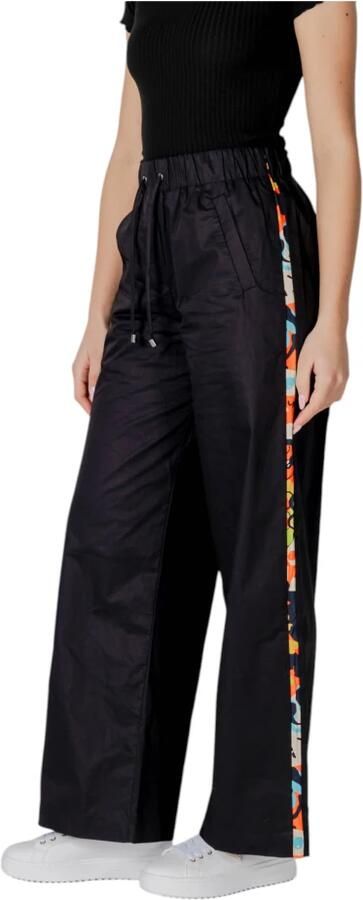 Desigual Zwarte katoenen broek met vetersluiting en zakken Black Dames