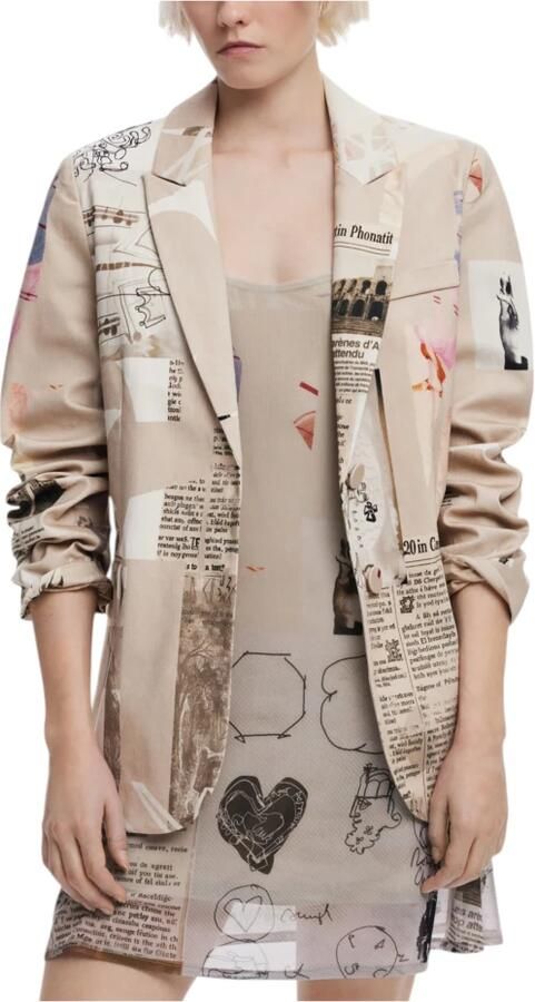 Desigual Gedrukte katoenen blazer met reverskraag Beige Dames - Foto 7