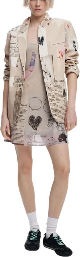 Desigual Gedrukte katoenen blazer met reverskraag Beige Dames - Foto 6