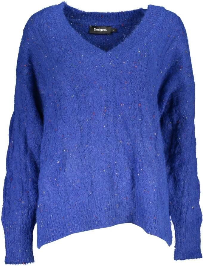 Desigual Oversized V-hals Trui met Multikleurige Details Blue Dames